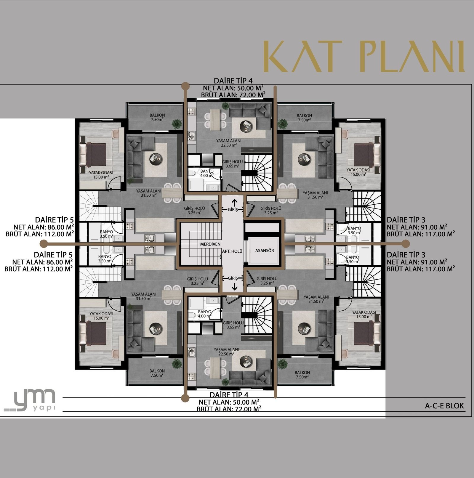 Kat Planı — A-C-E Blok